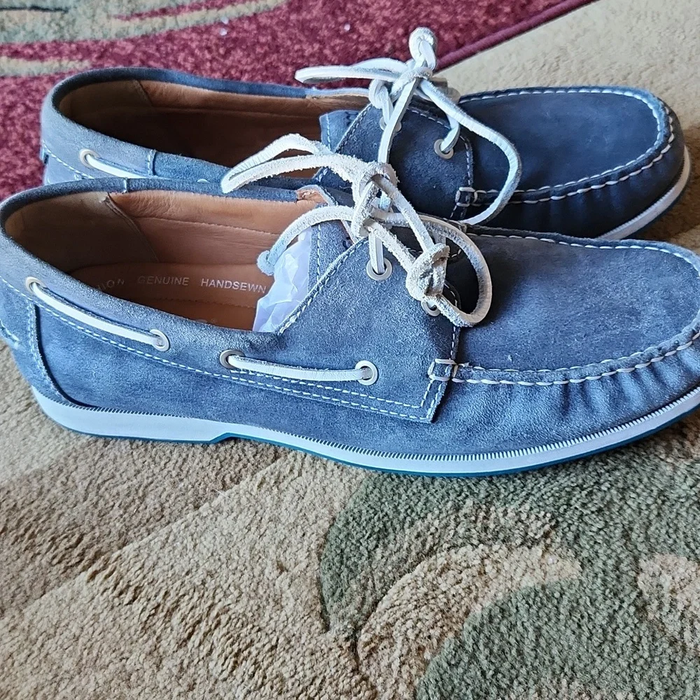 Ecco Blue and White Boat Shoes with Moccasin Design